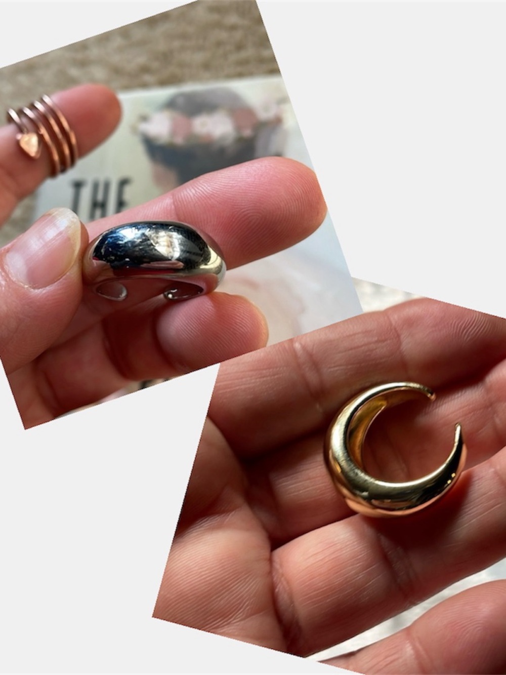 Gold and Silver Crescent Dome rings